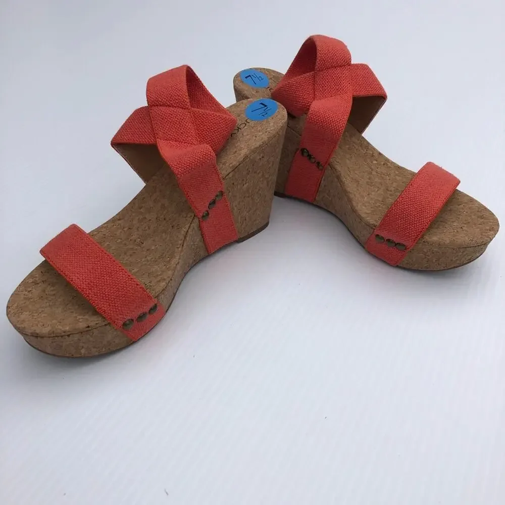 New! Lucky Brand Maxyne cork wedge sandal platform size 7.5 coral